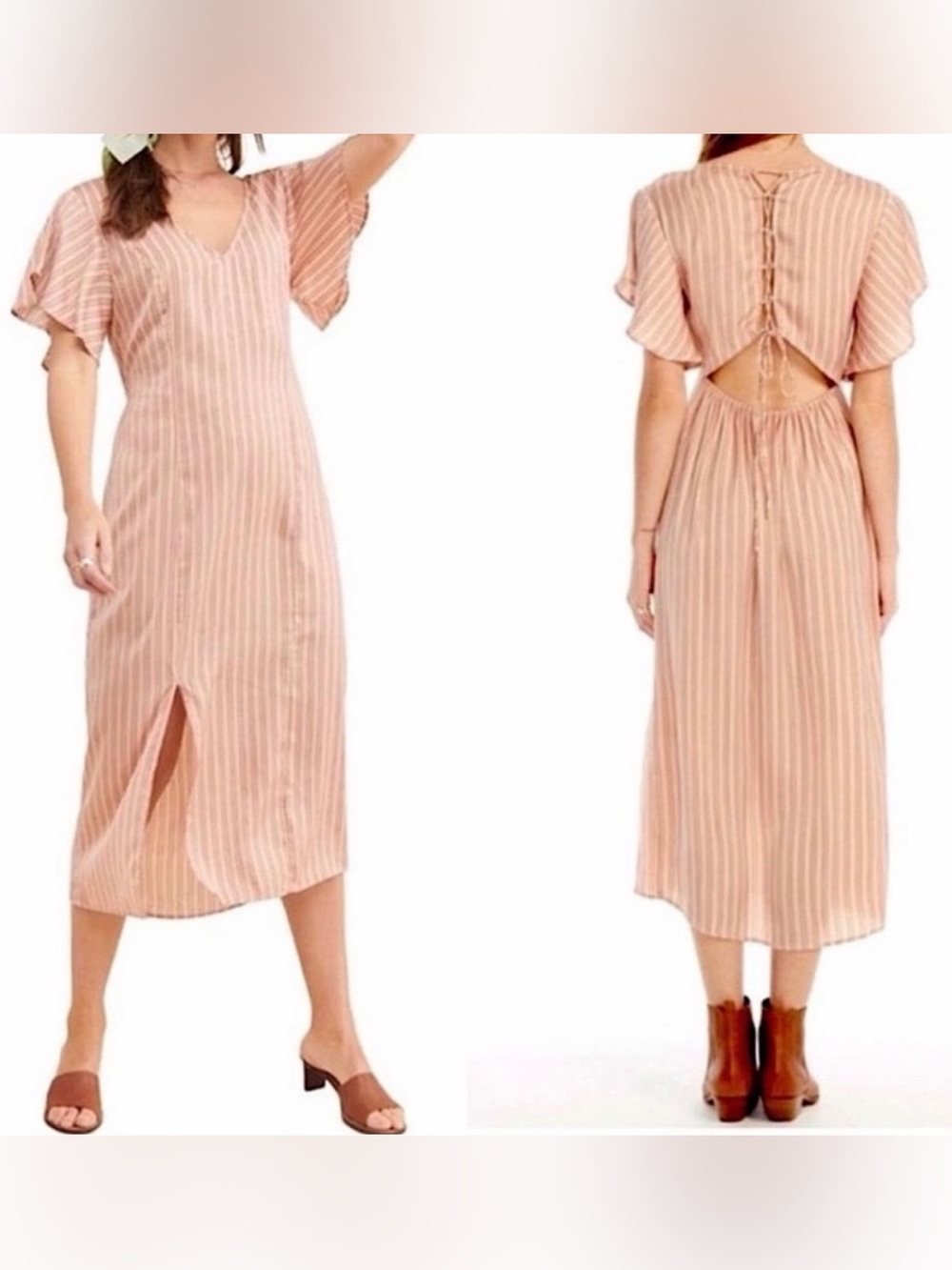 Free People X Saltwater Luxe Striped Ruffle Sleeve Maxi Dress XS
